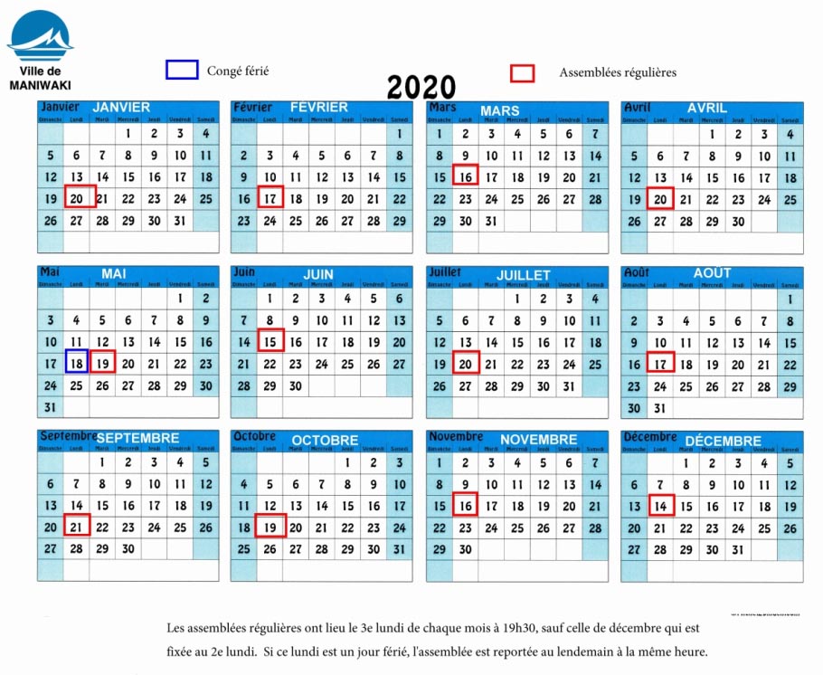 calendrier séances 2020